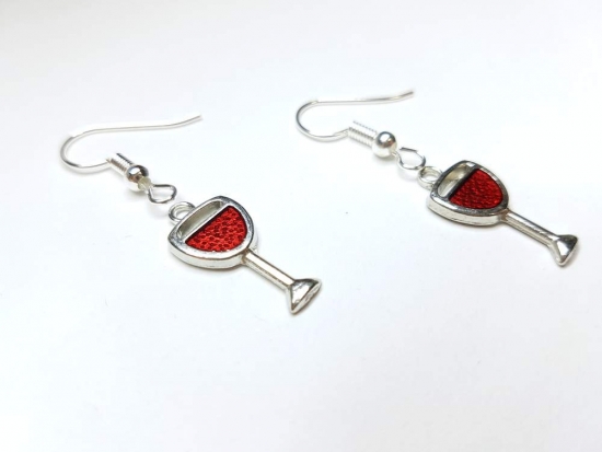 Preview: Weinglas Ohrringe silberfarben rot